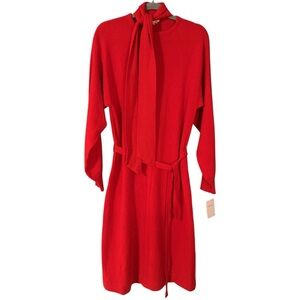 NWT Vintage 100% Cashmere Horchow Red Midi Dress Necktie Belt Size M